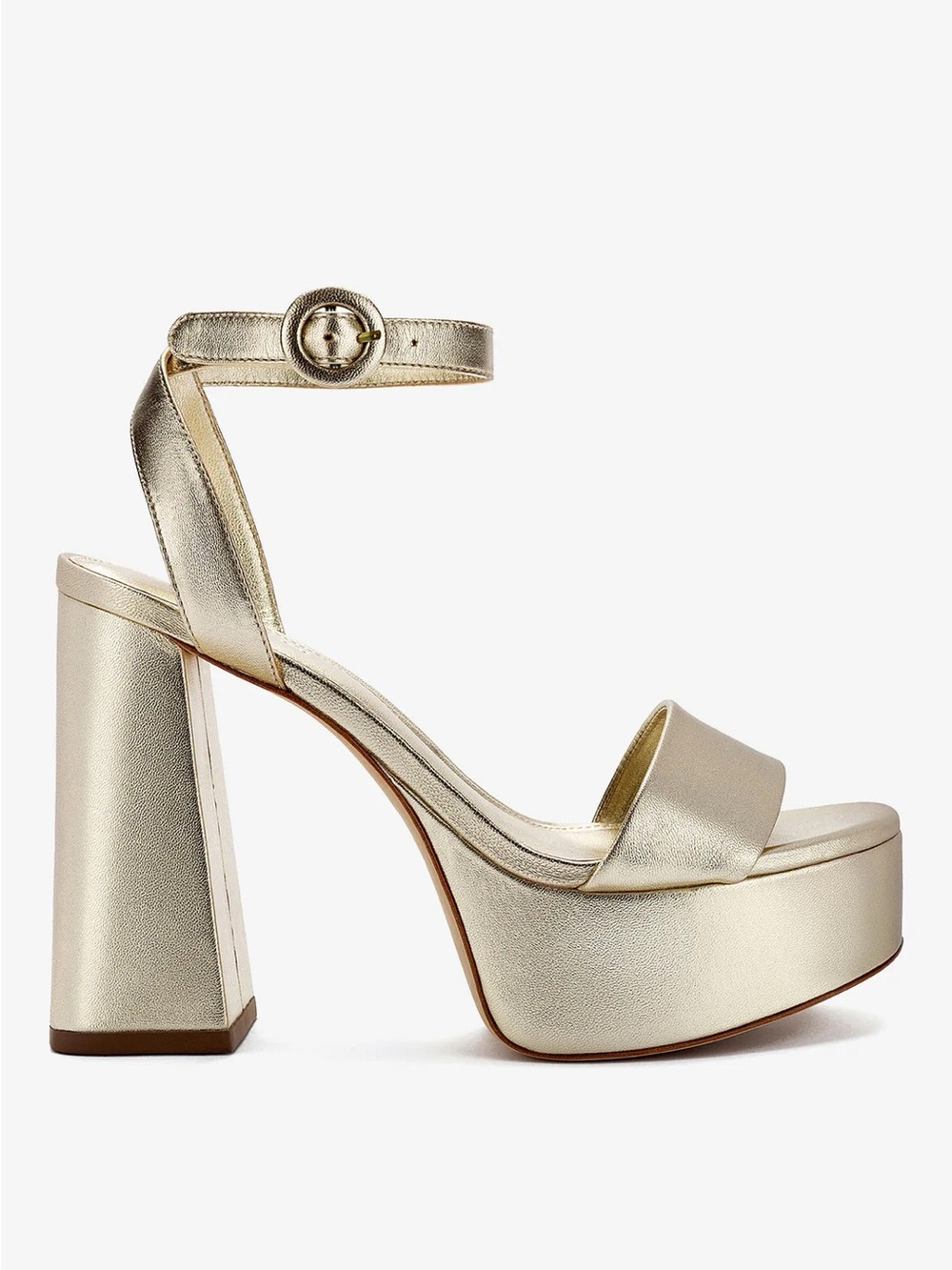 Larroude Metallic Gold Platform Ankle-Strap Sandal